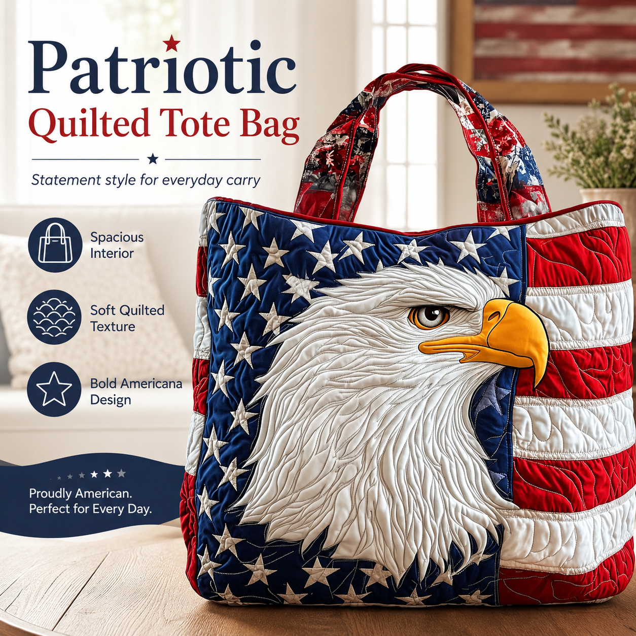 🇺🇸 Patriotic Quilted Eagle Tote Bag