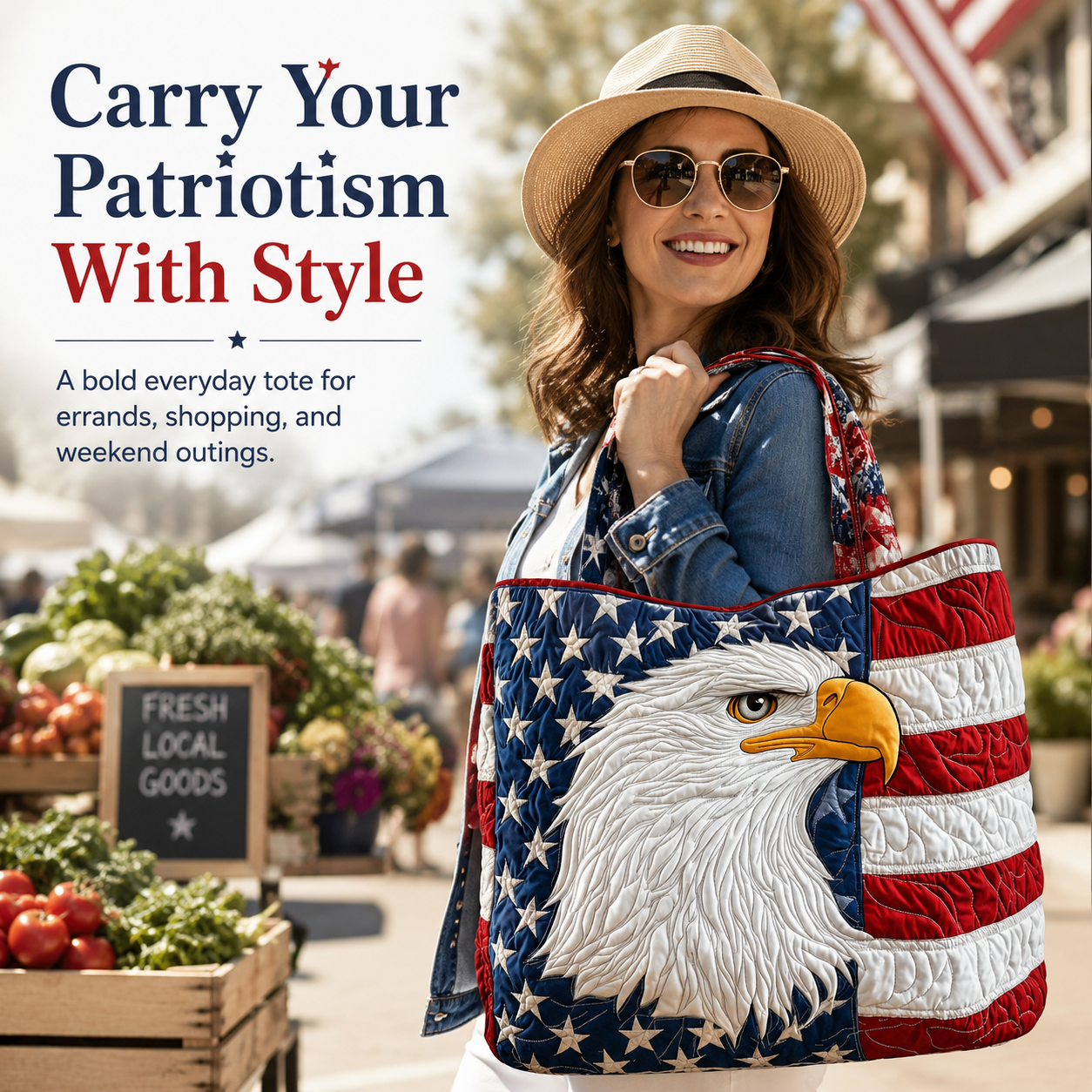 🇺🇸 Patriotic Quilted Eagle Tote Bag