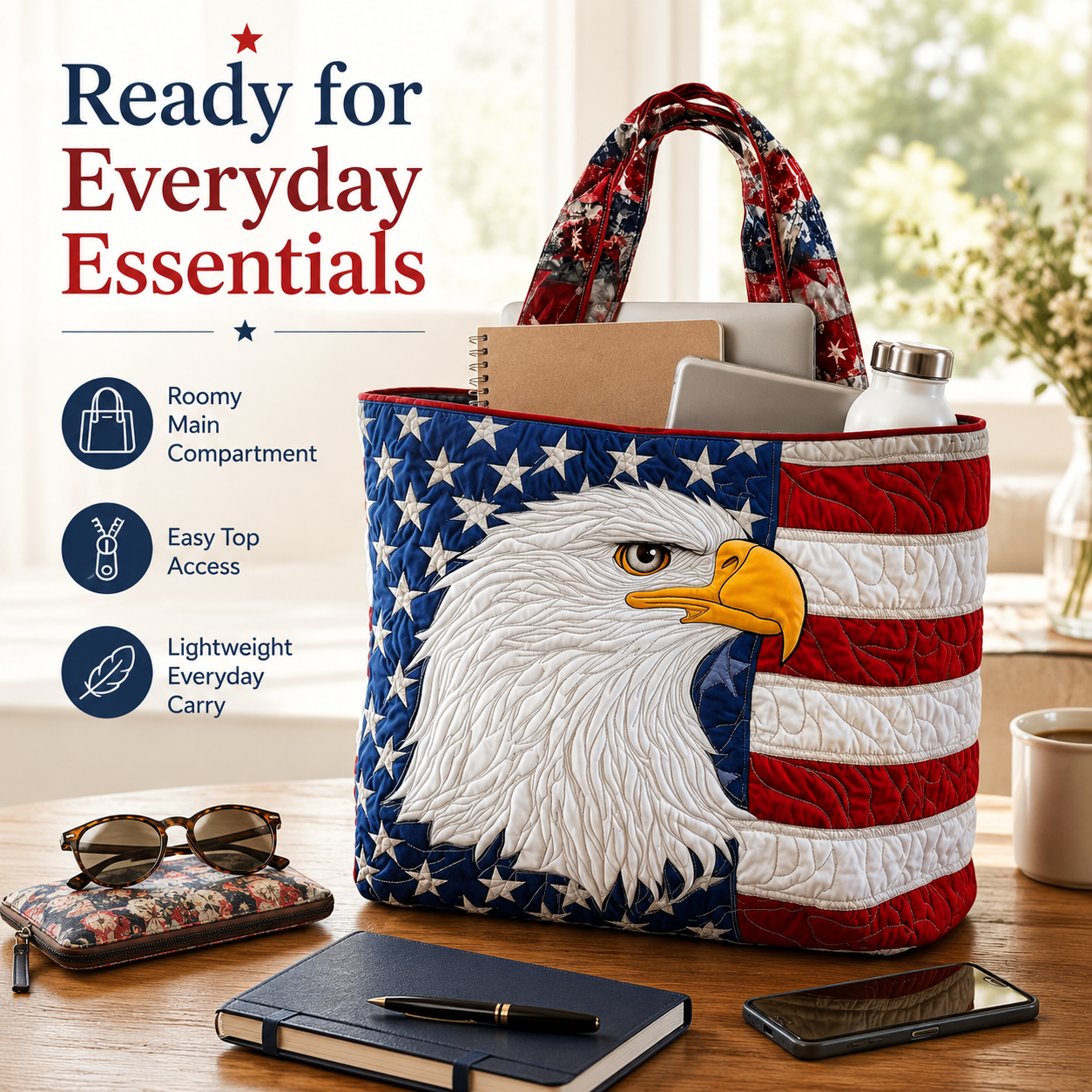 🇺🇸 Patriotic Quilted Eagle Tote Bag