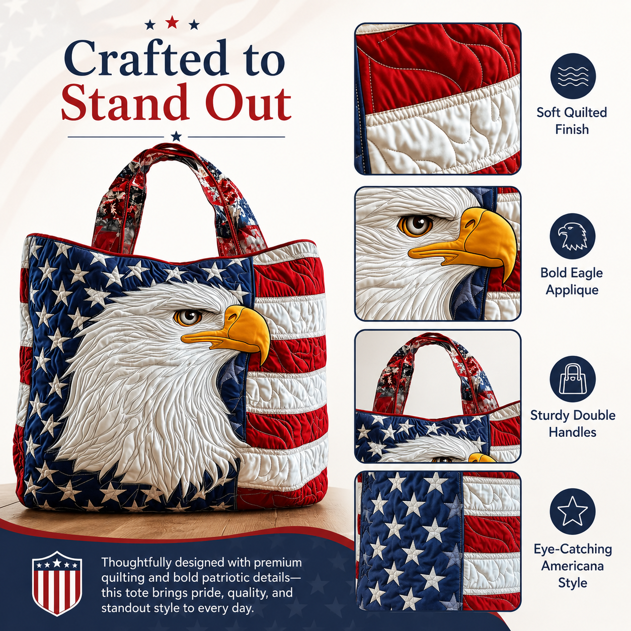 🇺🇸 Patriotic Quilted Eagle Tote Bag