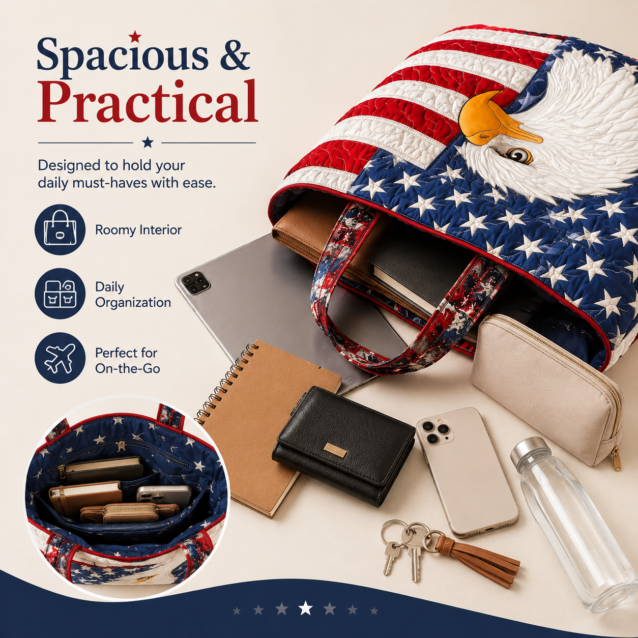 🇺🇸 Patriotic Quilted Eagle Tote Bag