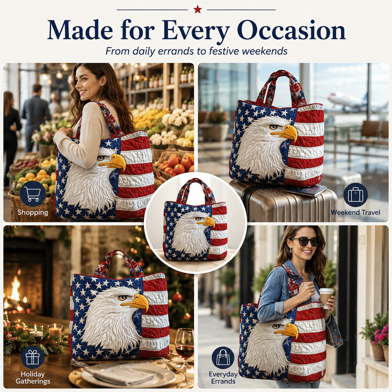 🇺🇸 Patriotic Quilted Eagle Tote Bag