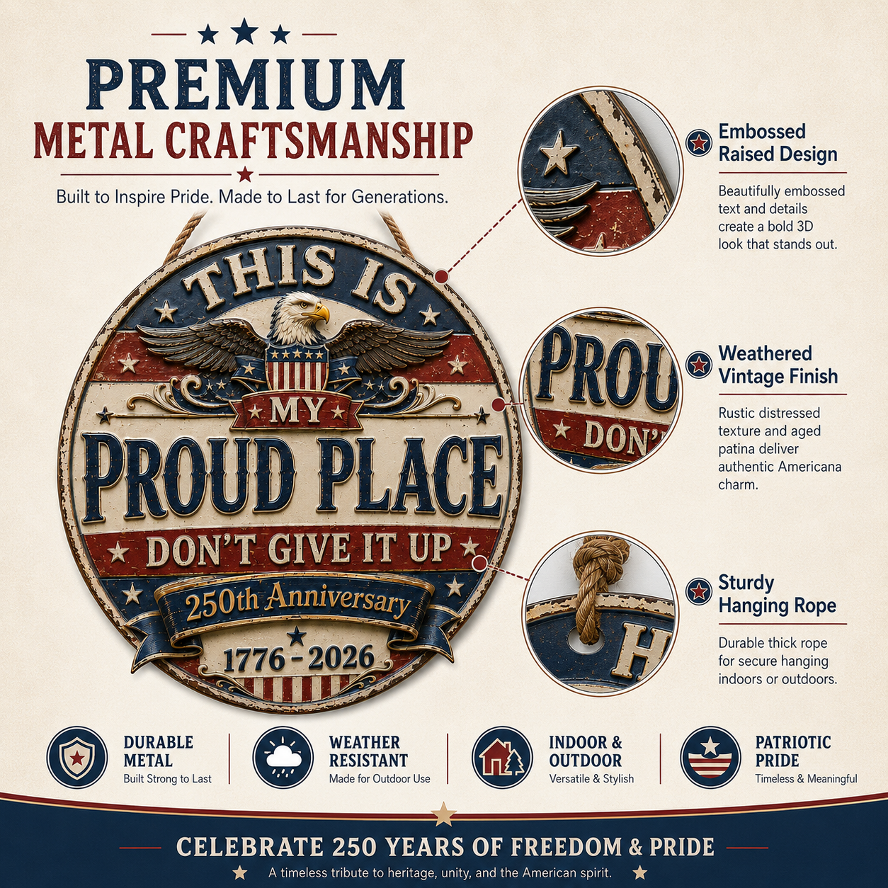 250th Anniversary Patriotic Garden Hanging Sign 🇺🇸 – “THIS IS MY PROUD PLACE”