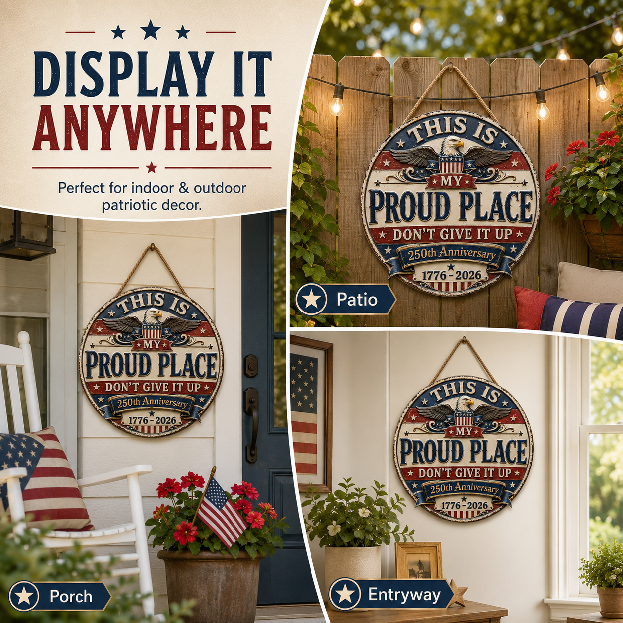 250th Anniversary Patriotic Garden Hanging Sign 🇺🇸 – “THIS IS MY PROUD PLACE”