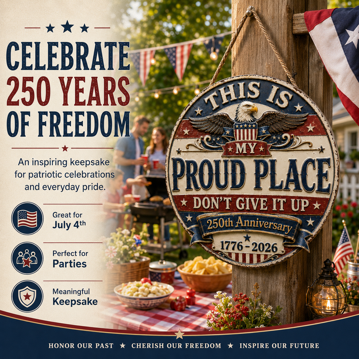 250th Anniversary Patriotic Garden Hanging Sign 🇺🇸 – “THIS IS MY PROUD PLACE”