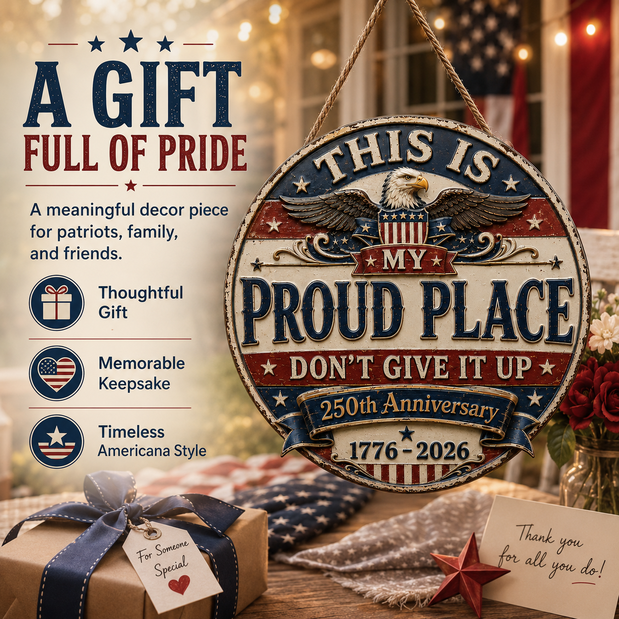 250th Anniversary Patriotic Garden Hanging Sign 🇺🇸 – “THIS IS MY PROUD PLACE”