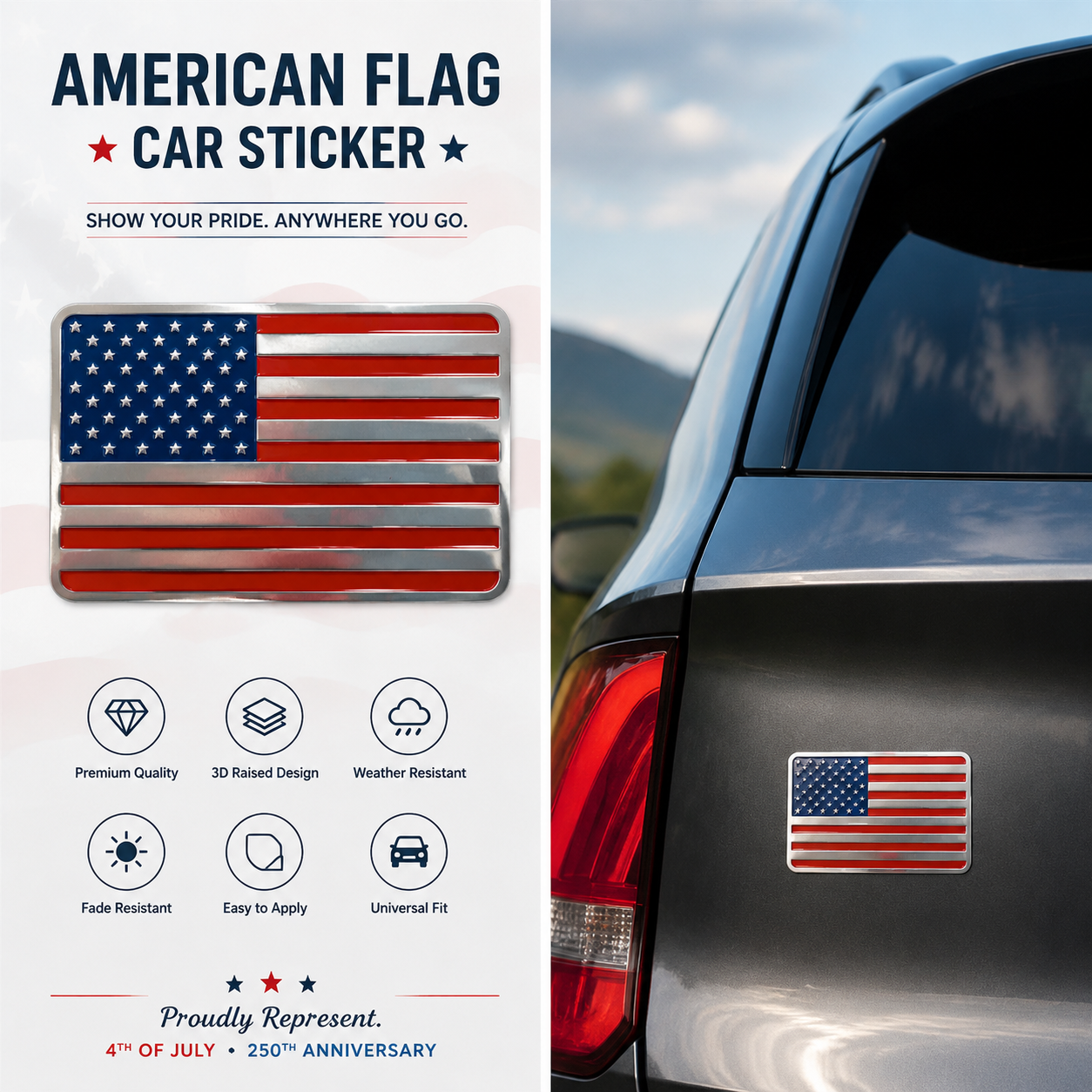 🇺🇸 American Flag Car Emblem – Celebrate Freedom & Heritage! 🎉