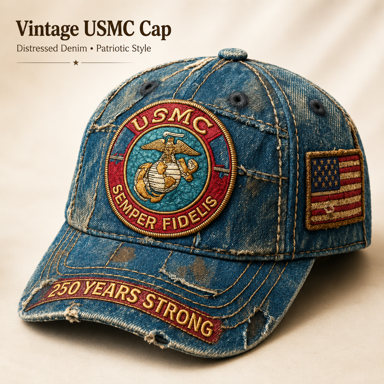 🎉250th Anniversary Hot Sale 65K+ ❤️ Vintage USMC Denim Cap 🇺🇸