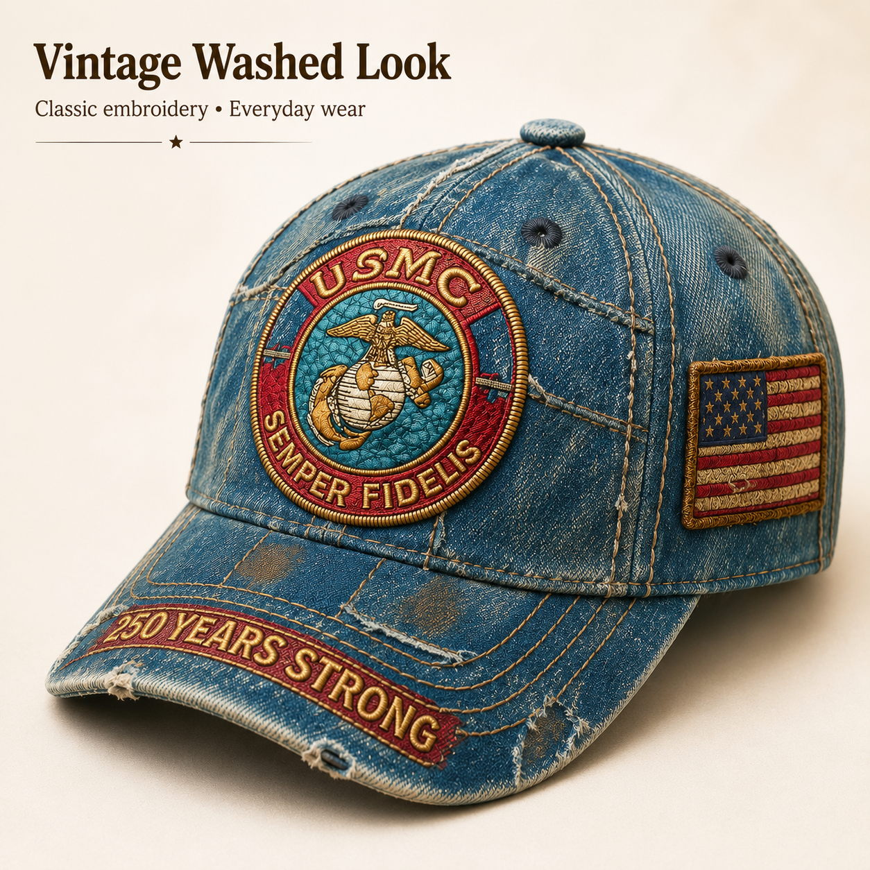 🎉250th Anniversary Hot Sale 65K+ ❤️ Vintage USMC Denim Cap 🇺🇸