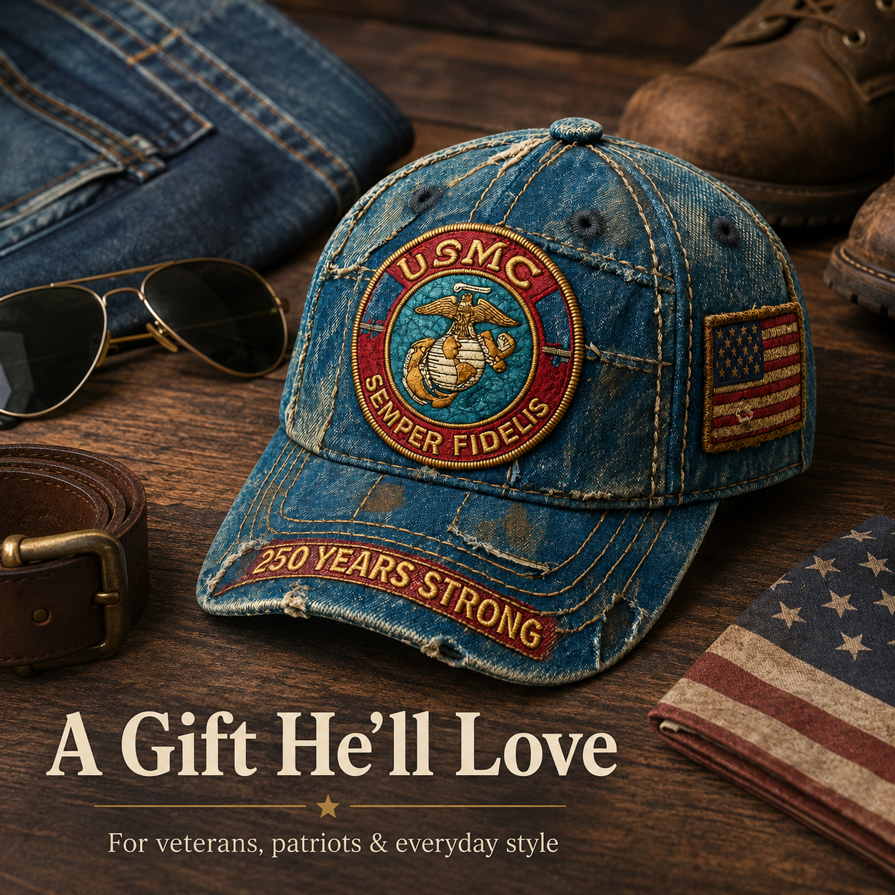 🎉250th Anniversary Hot Sale 65K+ ❤️ Vintage USMC Denim Cap 🇺🇸