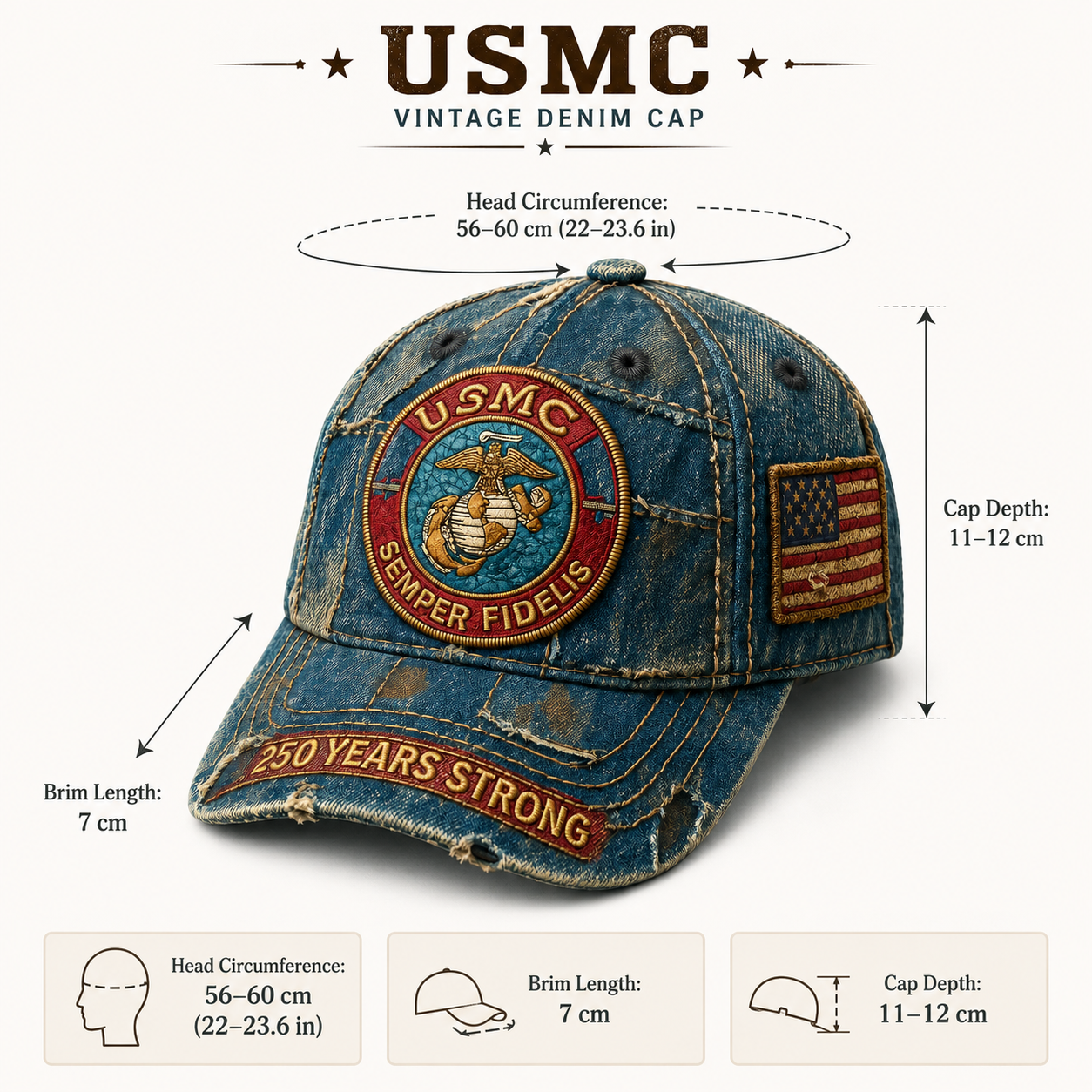 🎉250th Anniversary Hot Sale 65K+ ❤️ Vintage USMC Denim Cap 🇺🇸