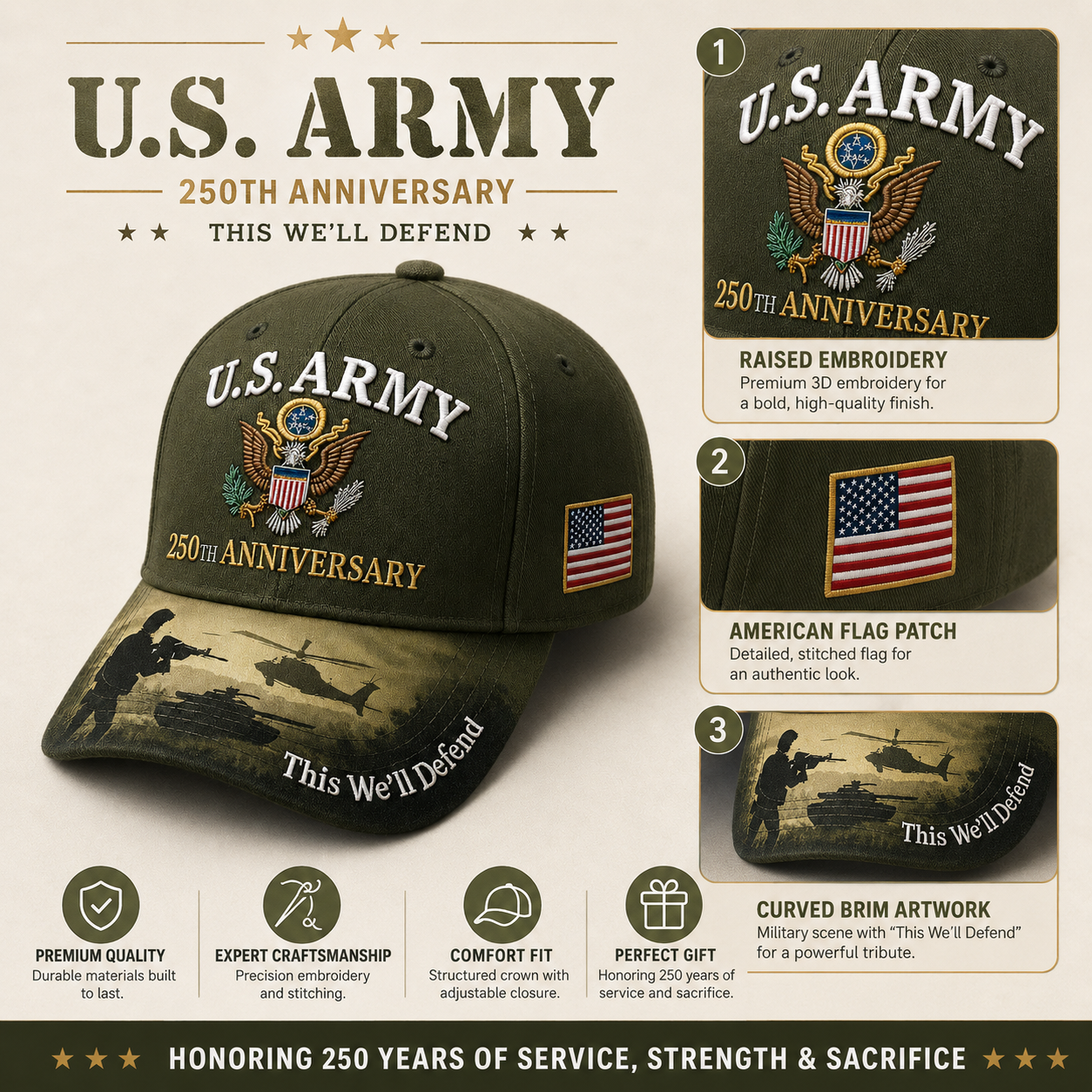 🎉250th Anniversary Hot Sale 65K+ ❤️ U.S. Army 250th Anniversary Commemorative Cap 🇺🇸
