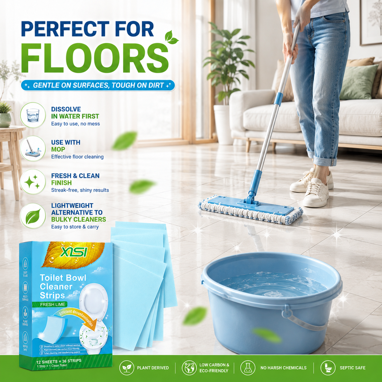 Nature Clean Non-Toxic Cleaner Strips – Multi-Surface Fresh Lime Cleaning Sheets for Toilet, Floors, Walls & Leather Surfaces 🍃✨