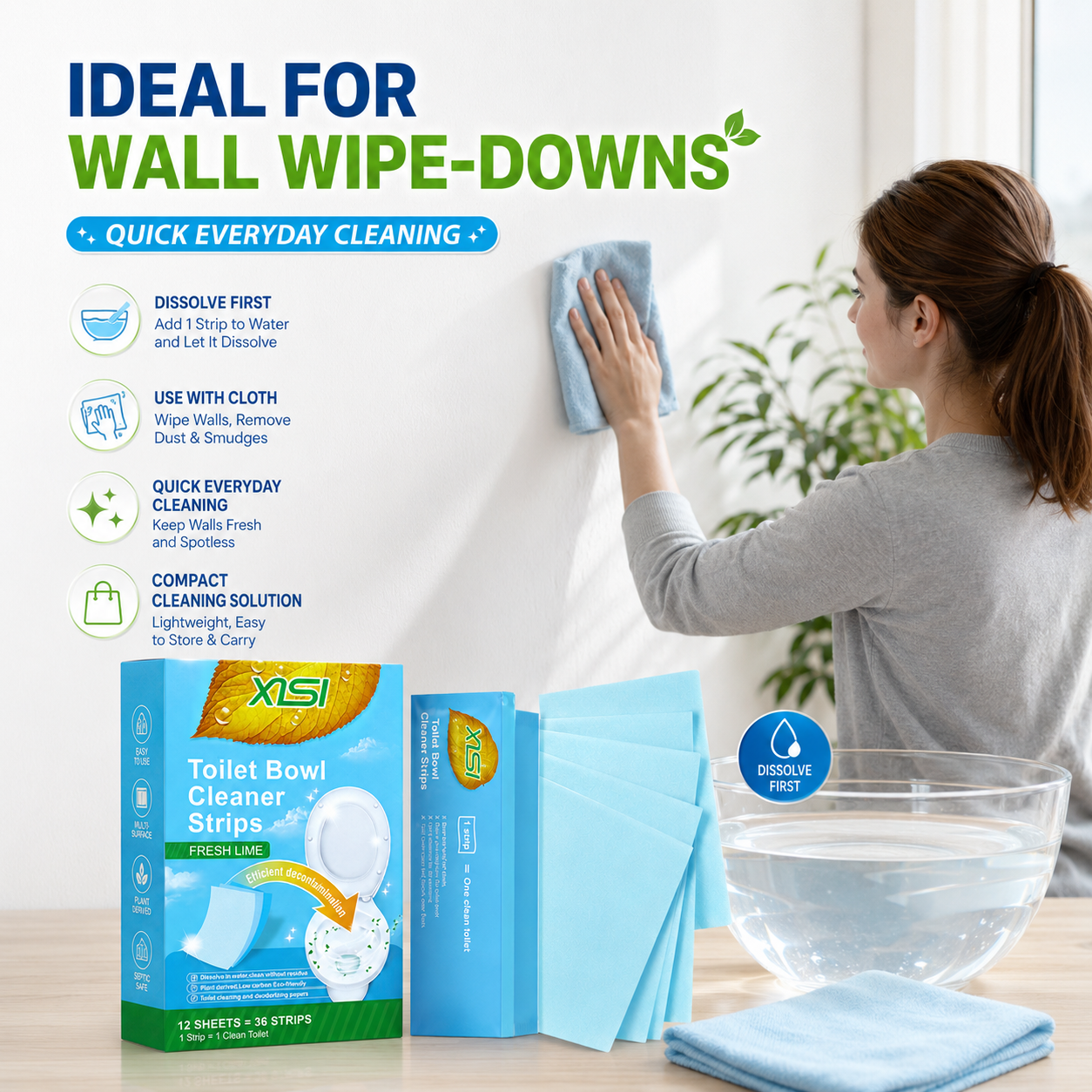 Nature Clean Non-Toxic Cleaner Strips – Multi-Surface Fresh Lime Cleaning Sheets for Toilet, Floors, Walls & Leather Surfaces 🍃✨