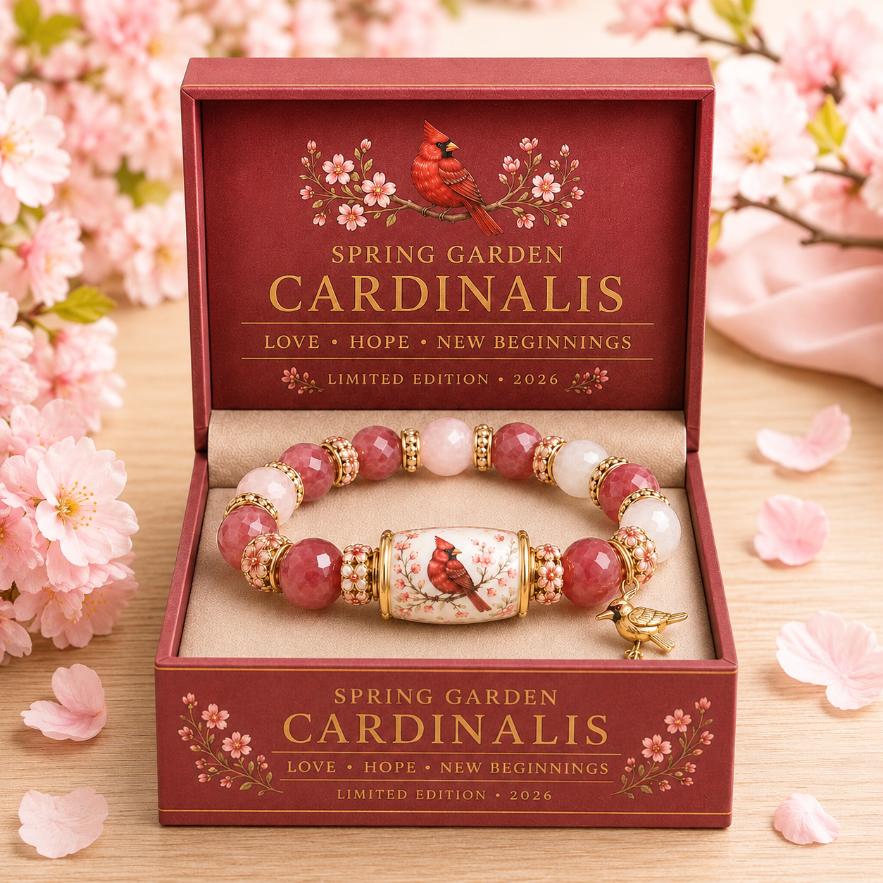 Spring Garden Cardinalis Bracelet – Limited Edition Cardinal Bird Charm Bracelet 🌸🐦✨
