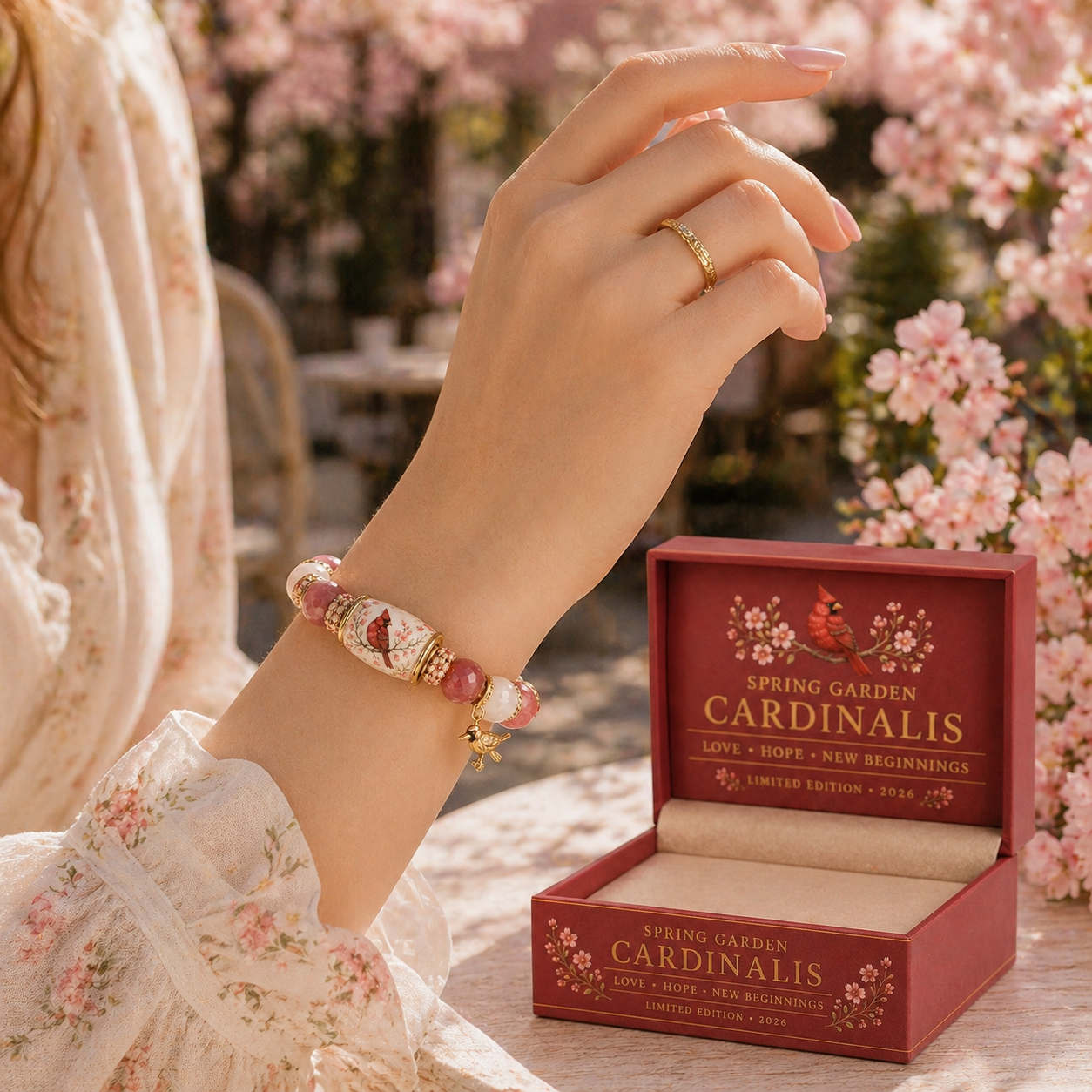Spring Garden Cardinalis Bracelet – Limited Edition Cardinal Bird Charm Bracelet 🌸🐦✨
