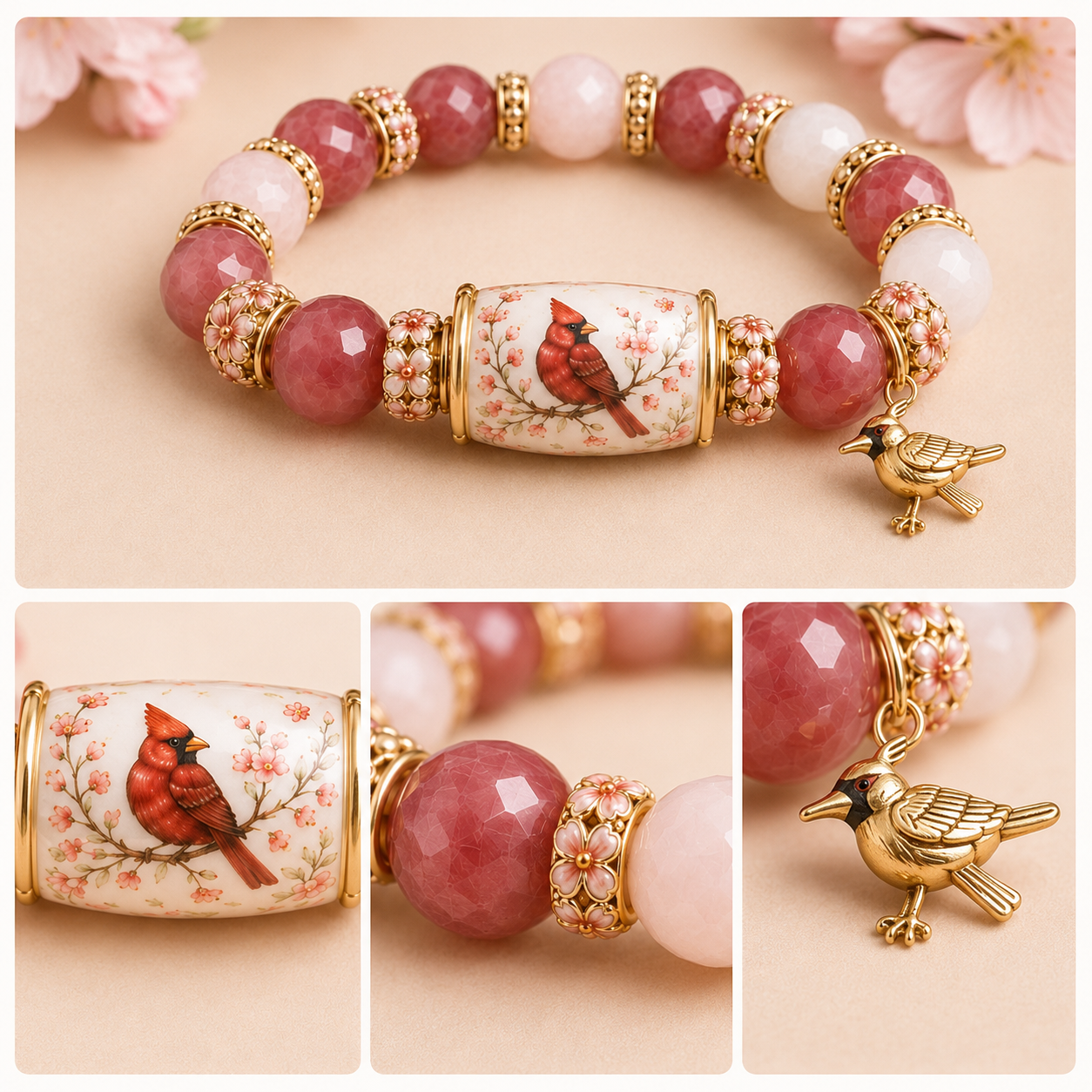 Spring Garden Cardinalis Bracelet – Limited Edition Cardinal Bird Charm Bracelet 🌸🐦✨