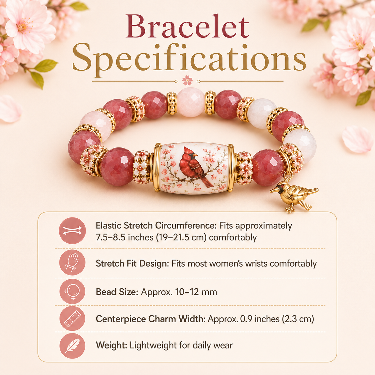 Spring Garden Cardinalis Bracelet – Limited Edition Cardinal Bird Charm Bracelet 🌸🐦✨