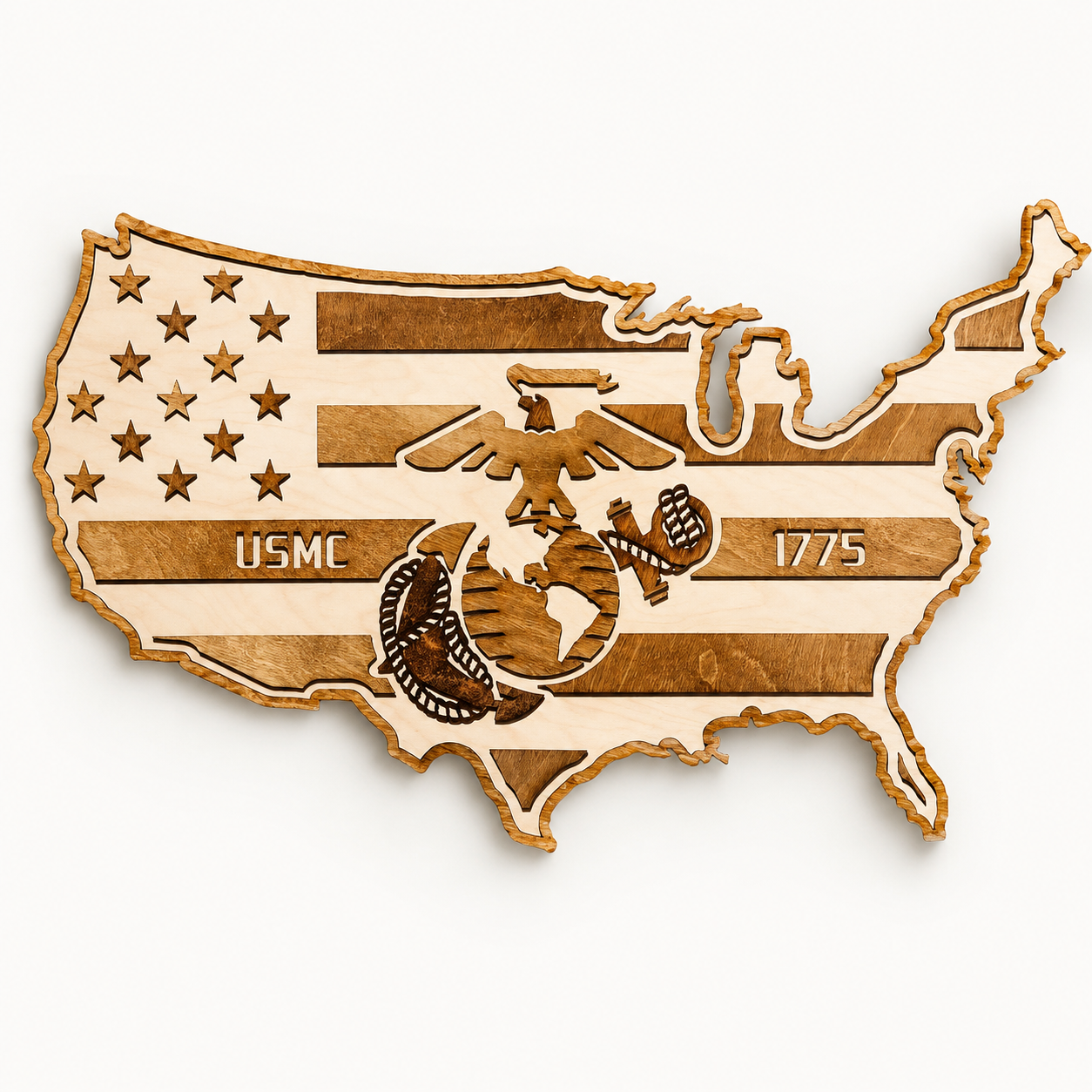 ✨USMC 1775 Wooden USA Map Wall Art – Patriotic Marine Corps Inspired Home Decor 🇺🇸🦅