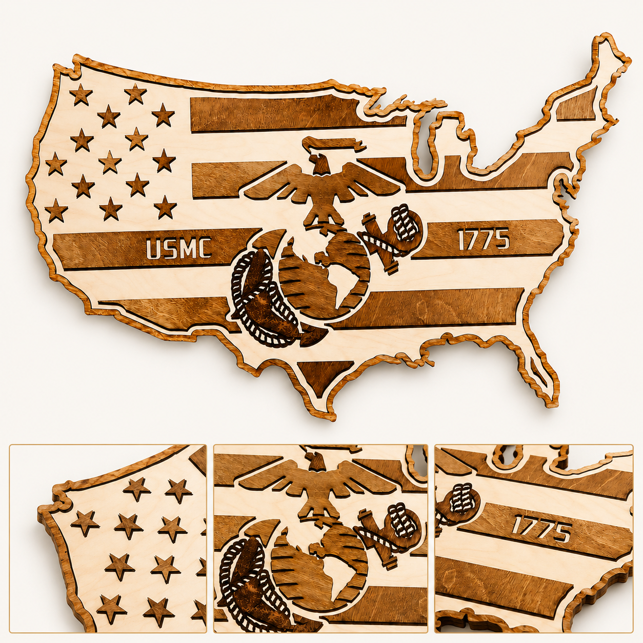 ✨USMC 1775 Wooden USA Map Wall Art – Patriotic Marine Corps Inspired Home Decor 🇺🇸🦅