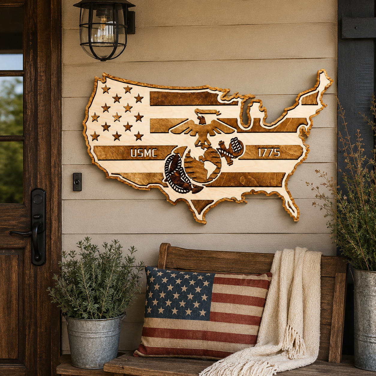 ✨USMC 1775 Wooden USA Map Wall Art – Patriotic Marine Corps Inspired Home Decor 🇺🇸🦅