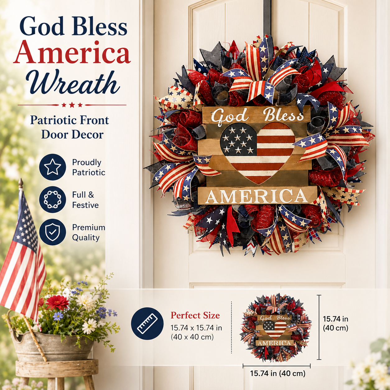 🎉Celebrate America’s 250th Anniversary ✨ God Bless America Patriotic Wreath 🇺🇸