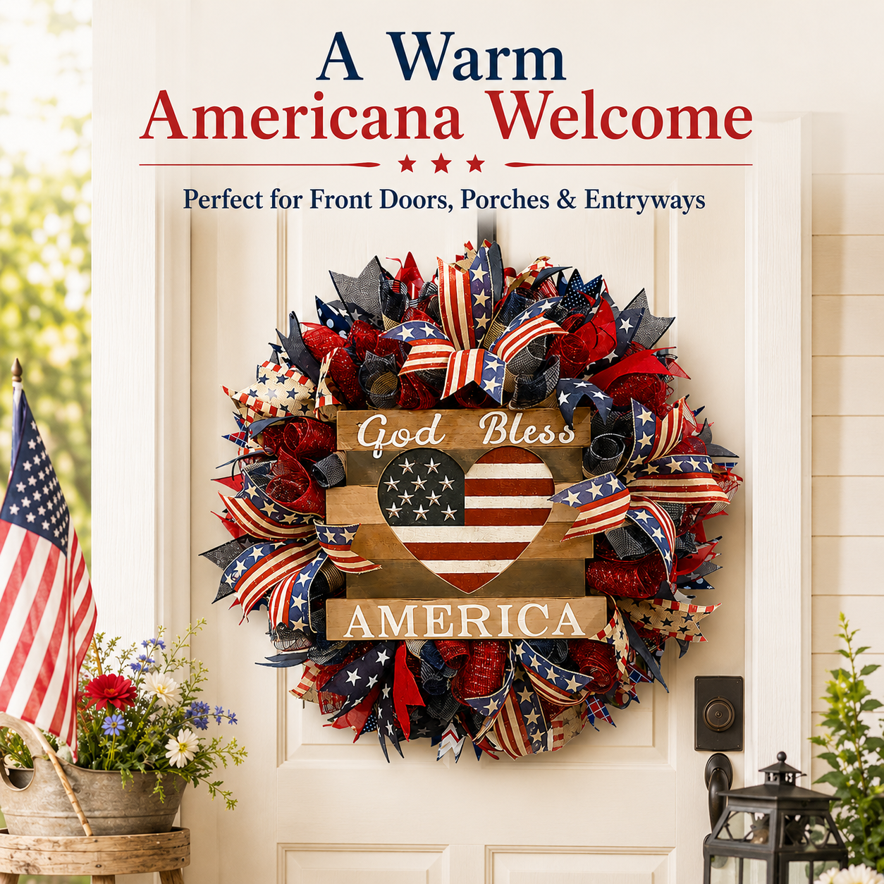 🎉Celebrate America’s 250th Anniversary ✨ God Bless America Patriotic Wreath 🇺🇸