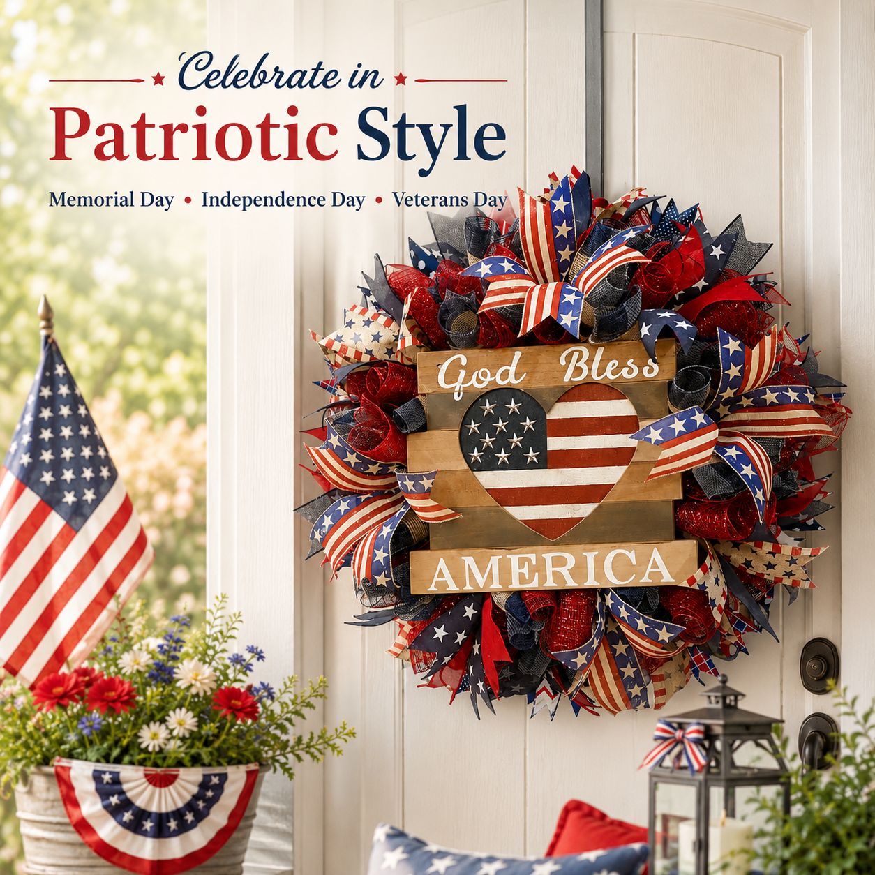 🎉Celebrate America’s 250th Anniversary ✨ God Bless America Patriotic Wreath 🇺🇸