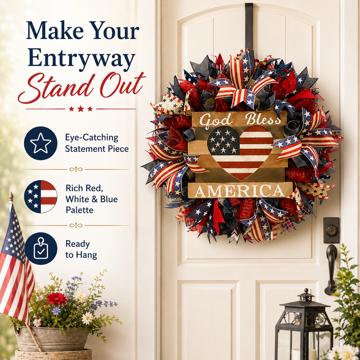 🎉Celebrate America’s 250th Anniversary ✨ God Bless America Patriotic Wreath 🇺🇸