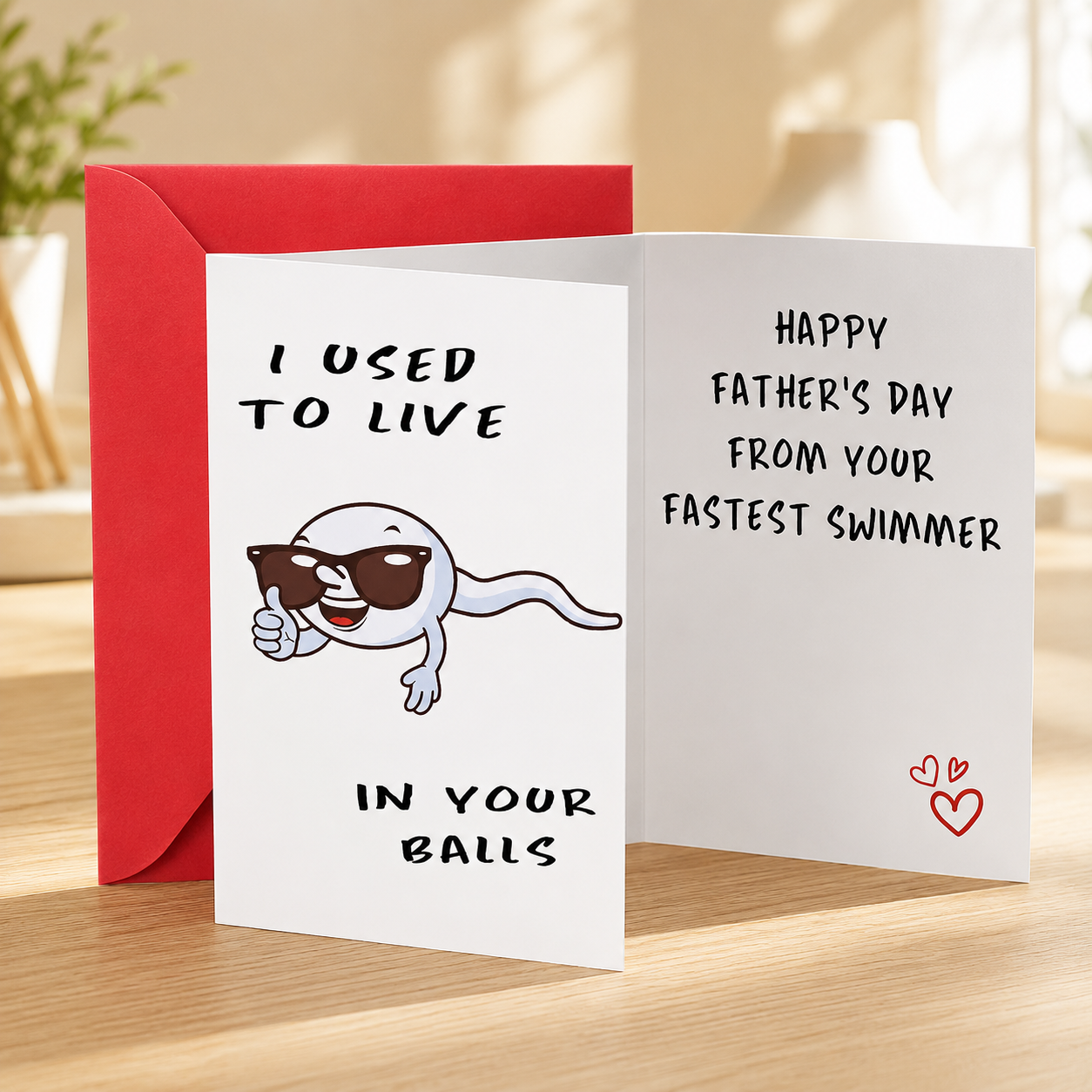 Cheeky Father’s Day Card – “I Used to Live in Your Balls” with Funny Sperm Illustration 🎉👨‍👦