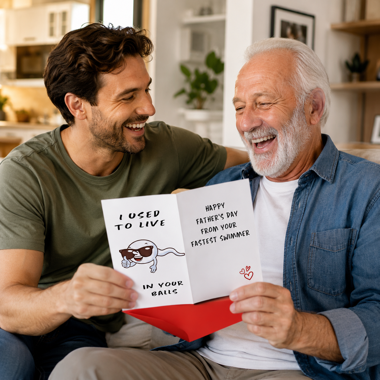 Cheeky Father’s Day Card – “I Used to Live in Your Balls” with Funny Sperm Illustration 🎉👨‍👦