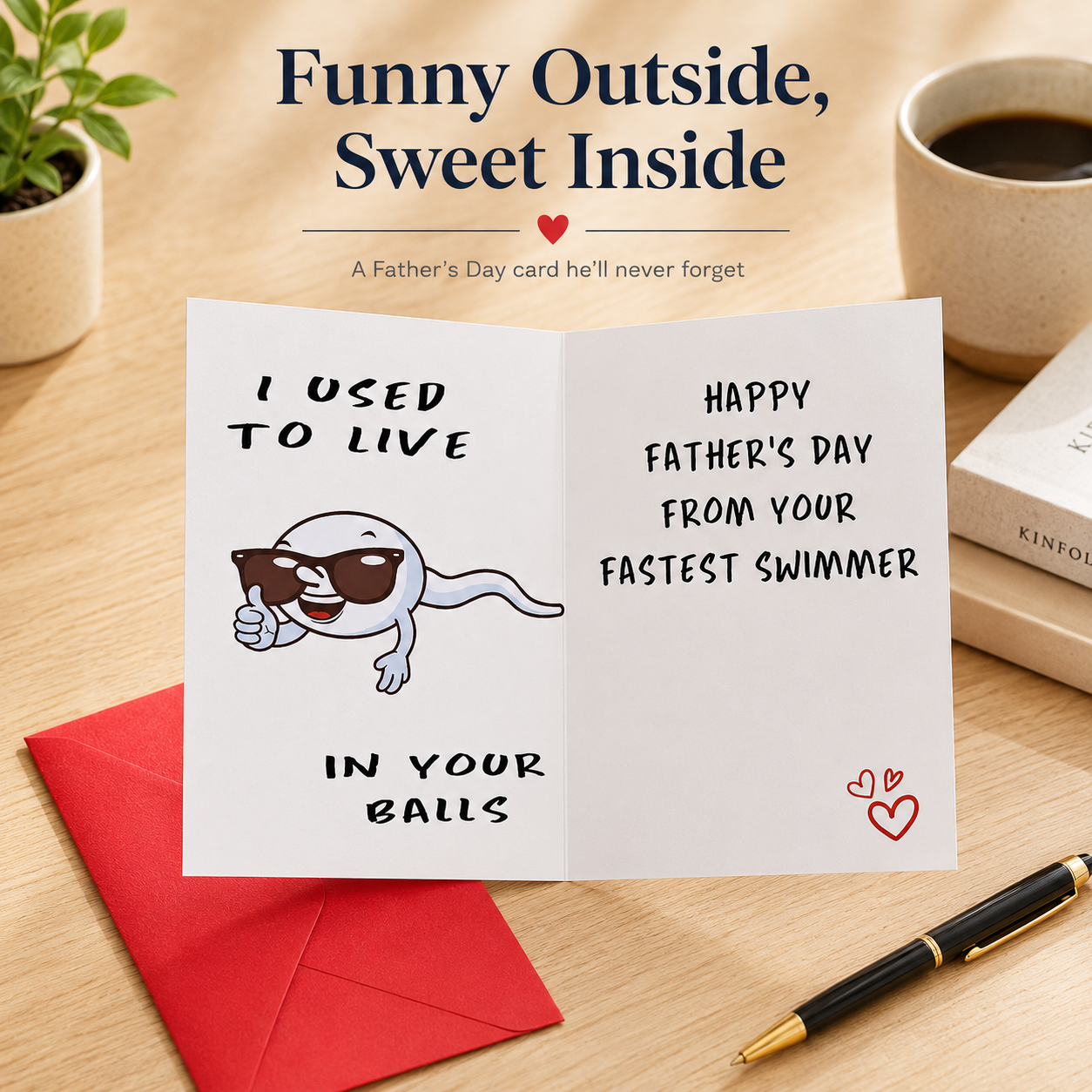 Cheeky Father’s Day Card – “I Used to Live in Your Balls” with Funny Sperm Illustration 🎉👨‍👦
