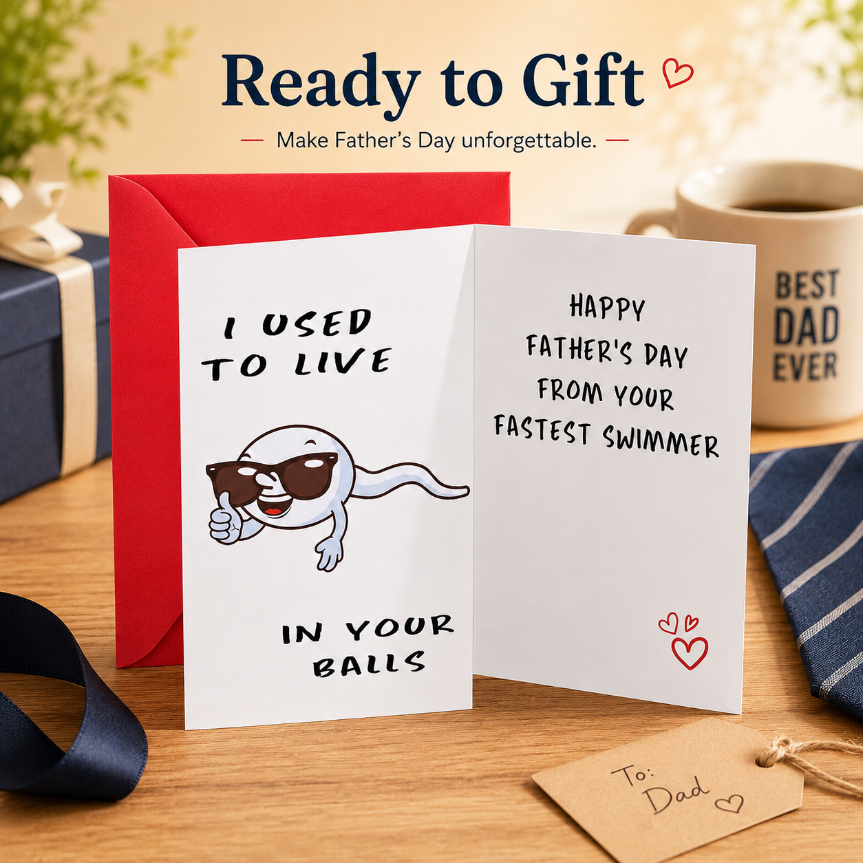 Cheeky Father’s Day Card – “I Used to Live in Your Balls” with Funny Sperm Illustration 🎉👨‍👦