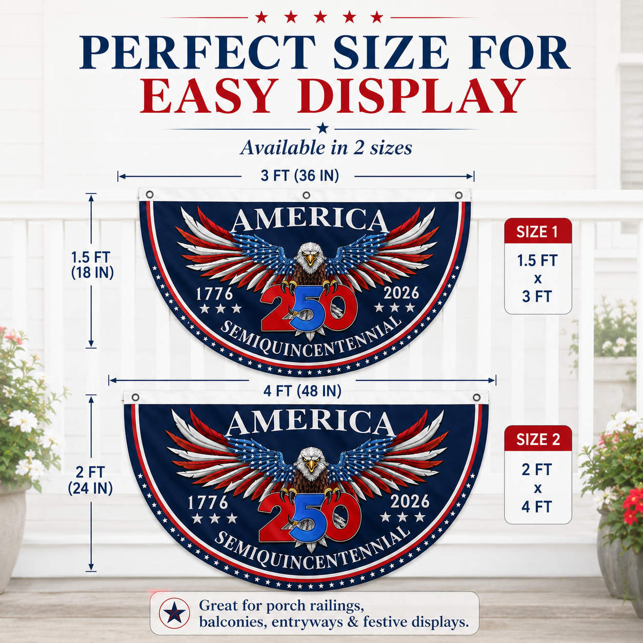 🇺🇸 America 250th Anniversary Patriotic Porch Banner 🦅 Semiquincentennial Eagle Half-Round Flag Decor