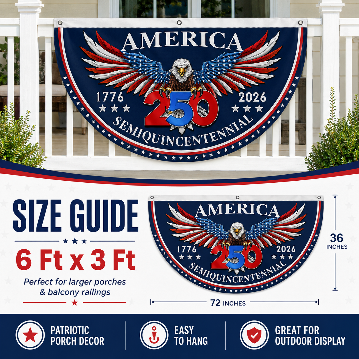 🇺🇸 America 250th Anniversary Patriotic Porch Banner 🦅 