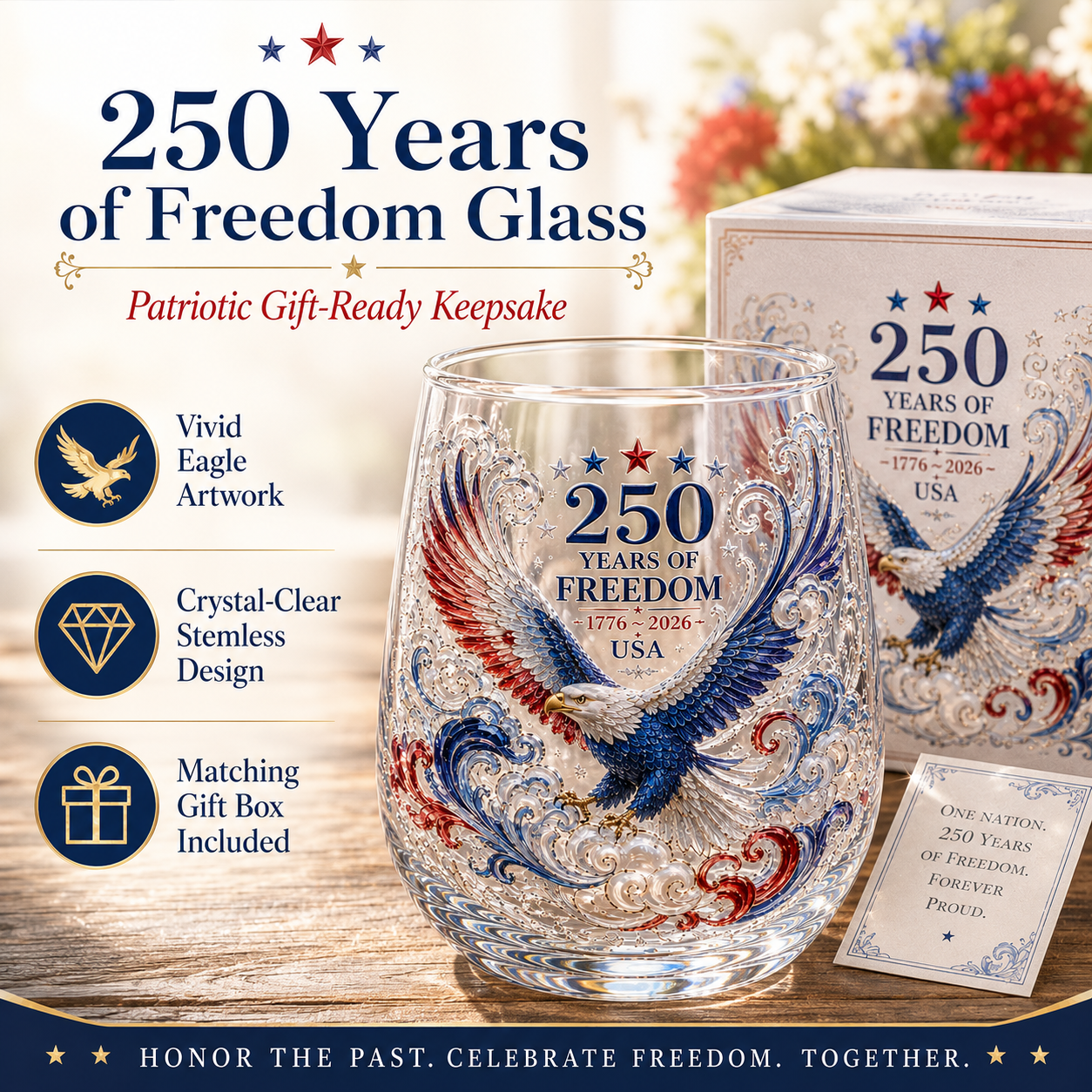 🇺🇸 Limited Edition 2026 USA 250 Years of Freedom Eagle Glass