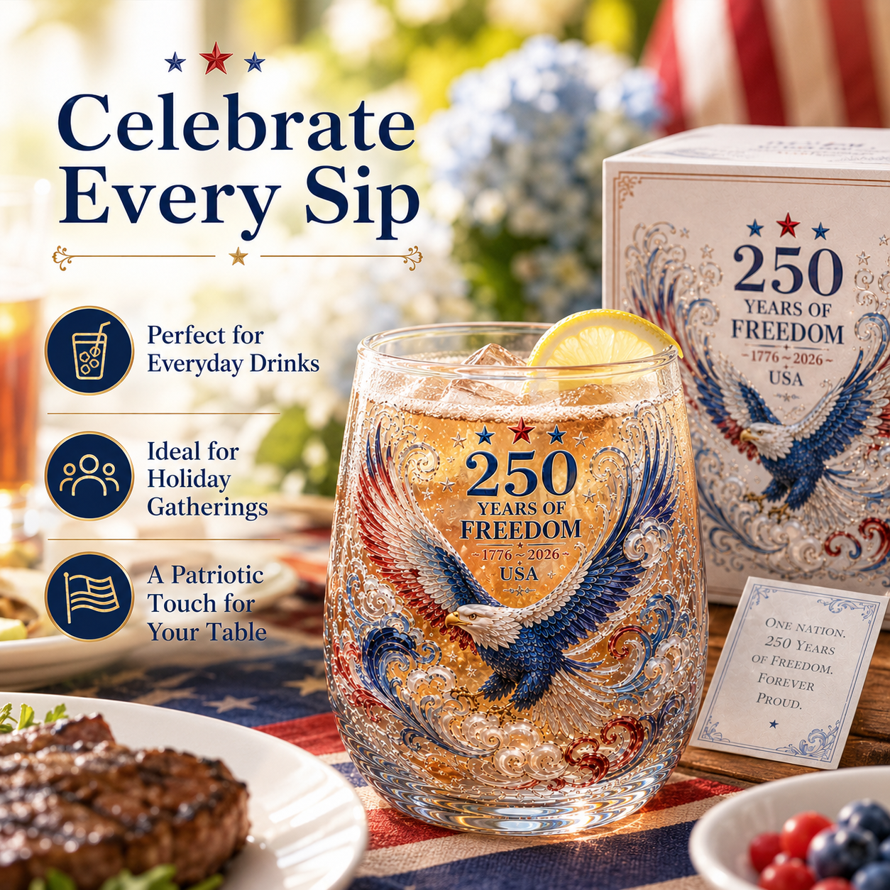 🇺🇸 Limited Edition 2026 USA 250 Years of Freedom Eagle Glass