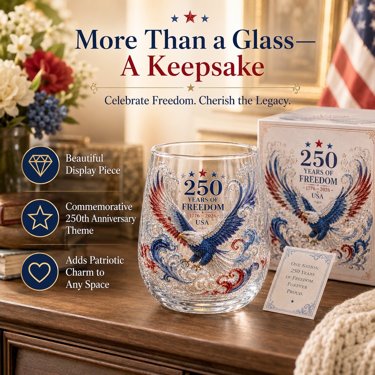 🇺🇸 Limited Edition 2026 USA 250 Years of Freedom Eagle Glass