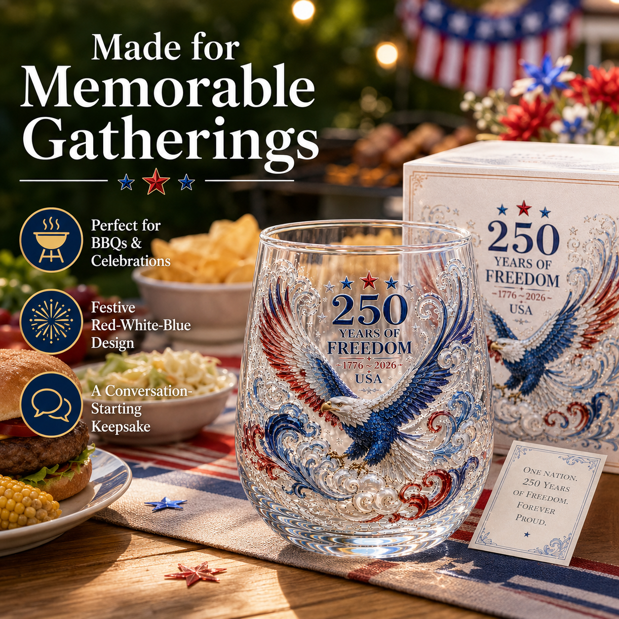 🇺🇸 Limited Edition 2026 USA 250 Years of Freedom Eagle Glass