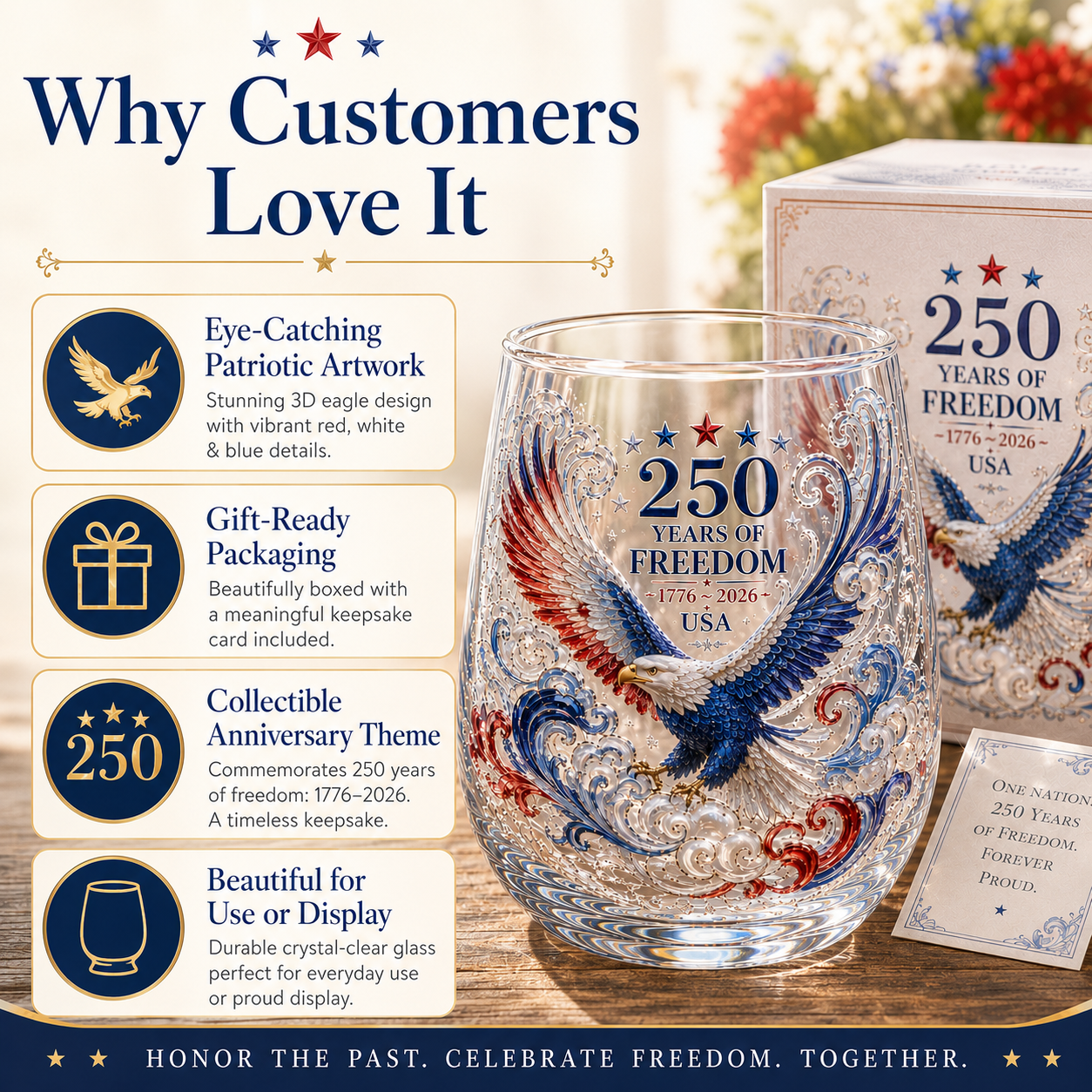 🇺🇸 Limited Edition 2026 USA 250 Years of Freedom Eagle Glass