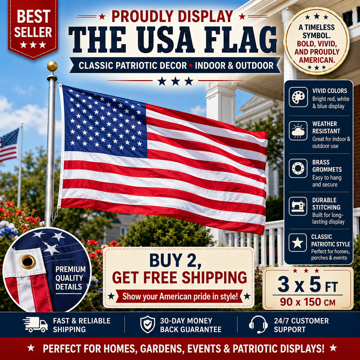 🎉Proud 4th of July 60% Off🎆The Amercian-made⭐US American Flags (3x5 Ft),Double-Sided Embroidered