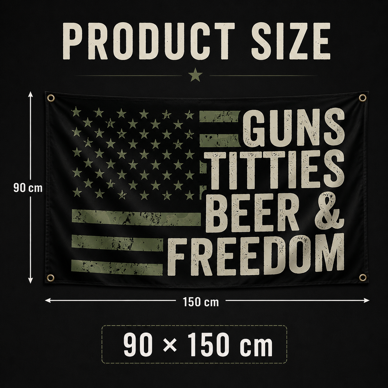 🇺🇸 Guns, Titties, Beer & Freedom Flag Banner – 90×150cm Man Cave Garage Wall Decor