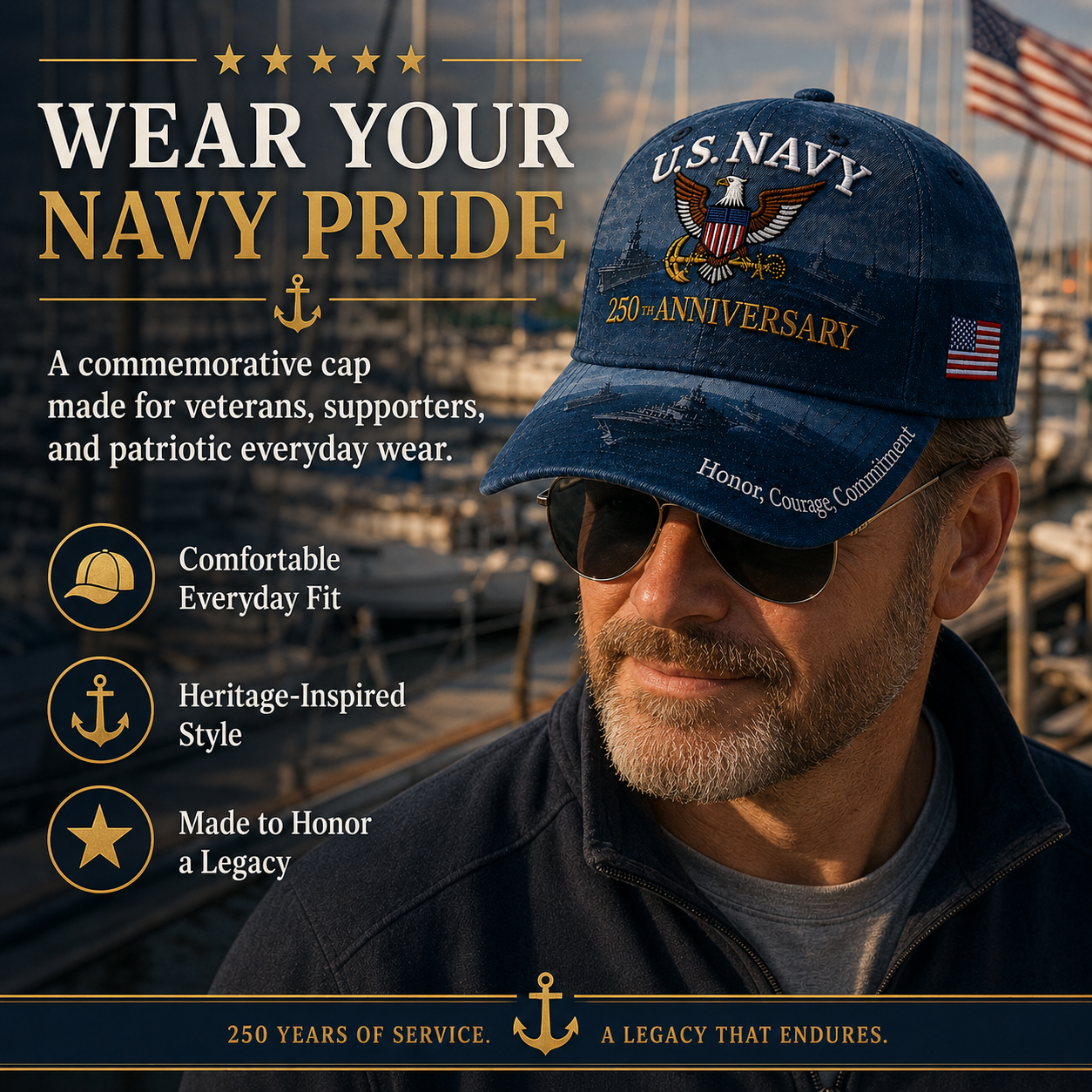 🔥 Father’s Day Sale - ❤️ U.S. Navy 250th Anniversary Commemorative Cap 🇺🇸