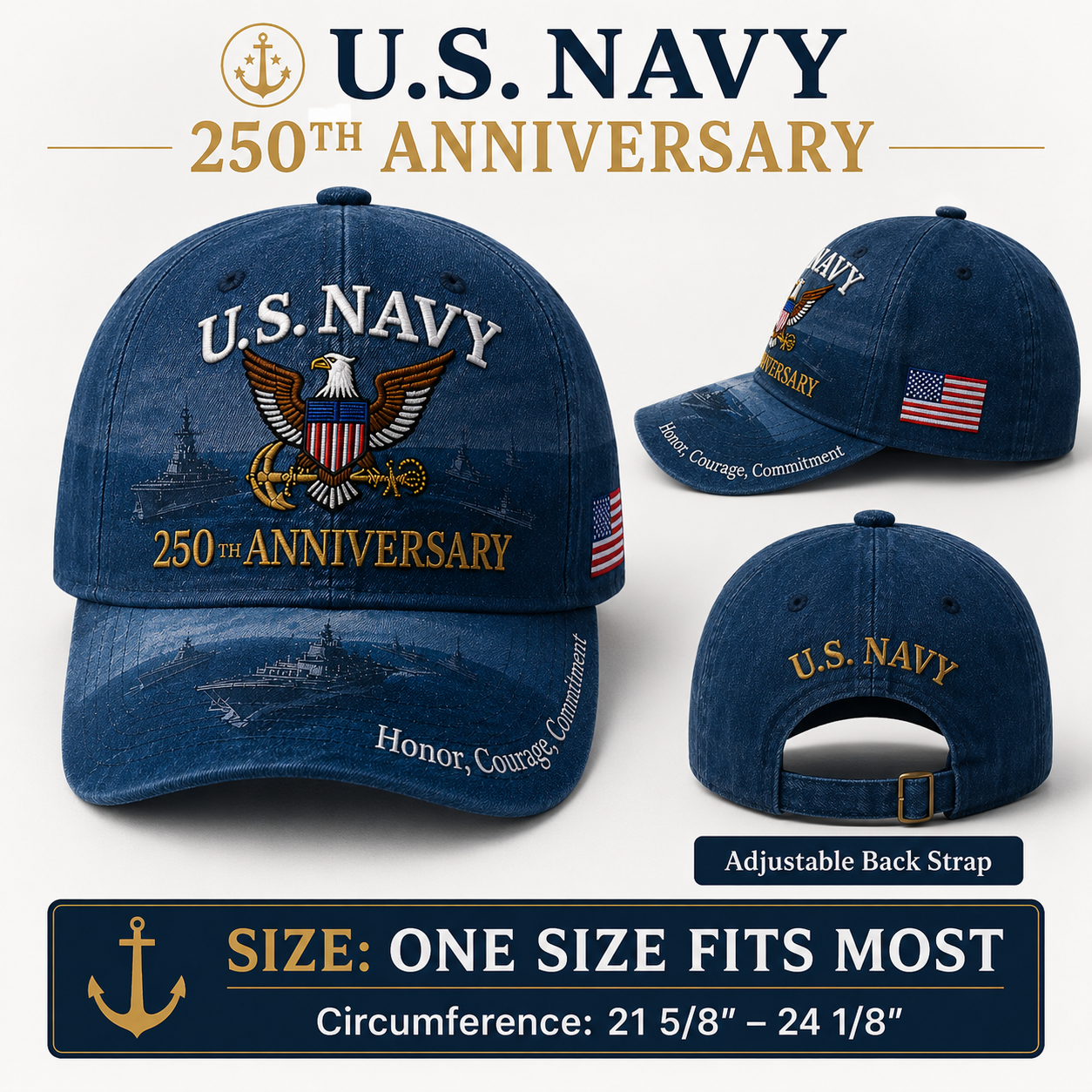 🔥 Father’s Day Sale - ❤️ U.S. Navy 250th Anniversary Commemorative Cap 🇺🇸