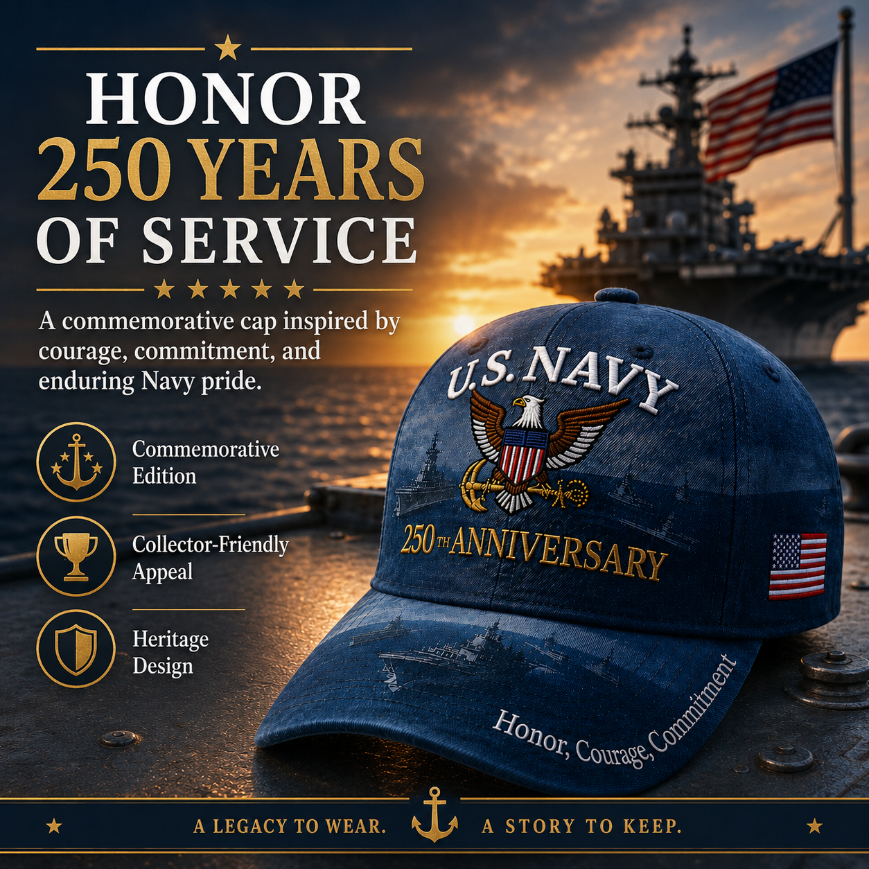 🔥 Father’s Day Sale - ❤️ U.S. Navy 250th Anniversary Commemorative Cap 🇺🇸