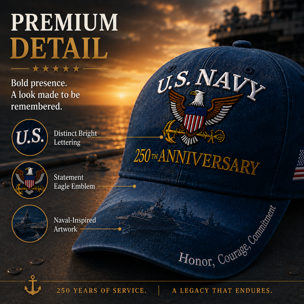 🔥 Father’s Day Sale - ❤️ U.S. Navy 250th Anniversary Commemorative Cap 🇺🇸