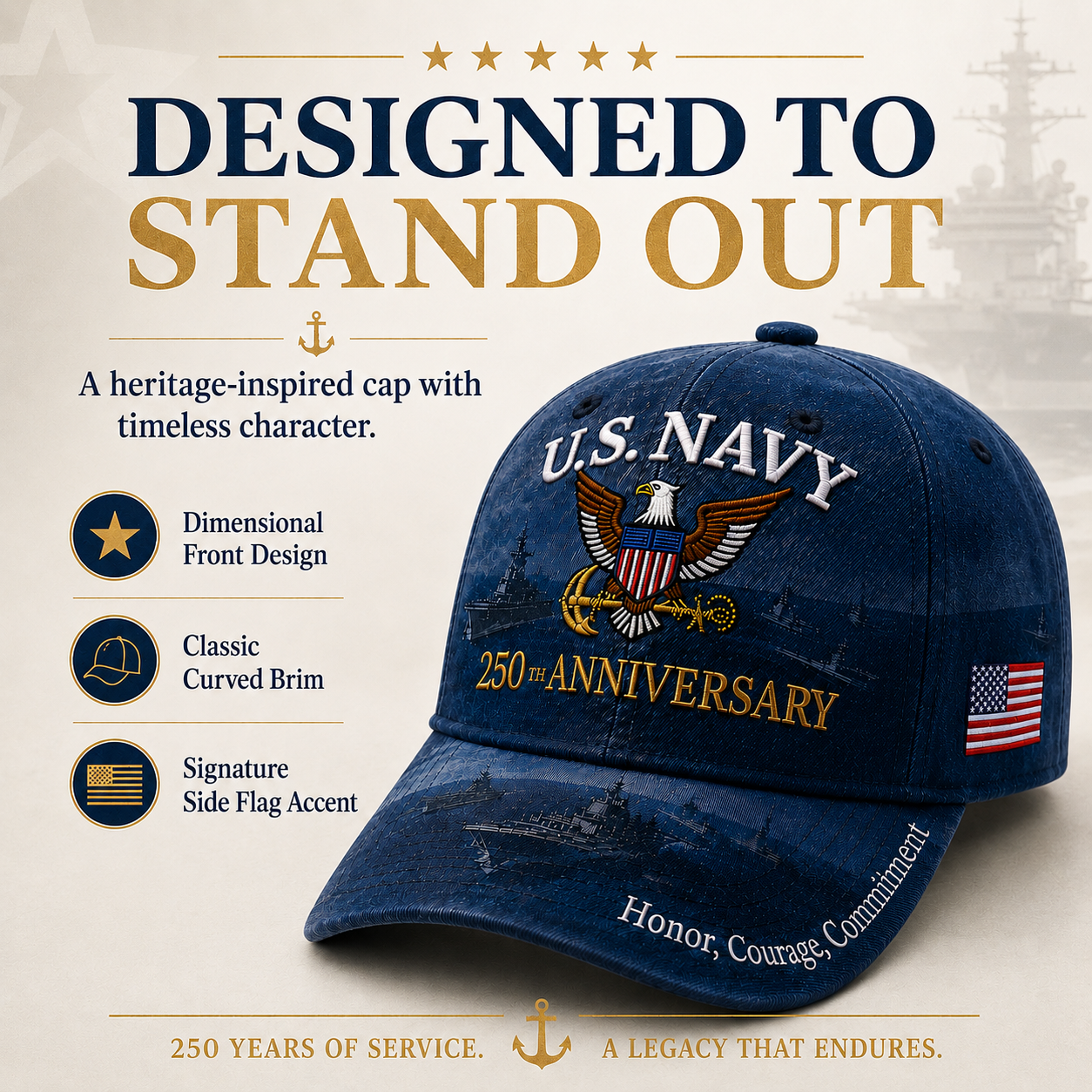 🔥 Father’s Day Sale - ❤️ U.S. Navy 250th Anniversary Commemorative Cap 🇺🇸