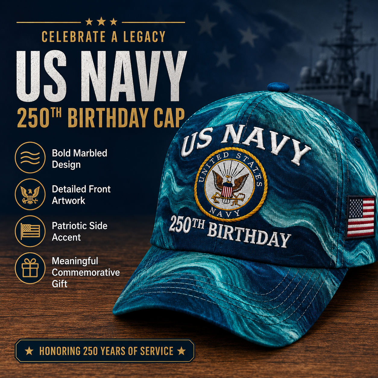 🔥 Father’s Day Sale - ❤️ US Navy 250th Birthday Commemorative Embroidered Cap 🇺🇸⚓