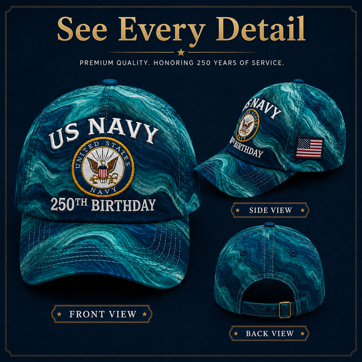 🔥 Father’s Day Sale - ❤️ US Navy 250th Birthday Commemorative Embroidered Cap 🇺🇸⚓