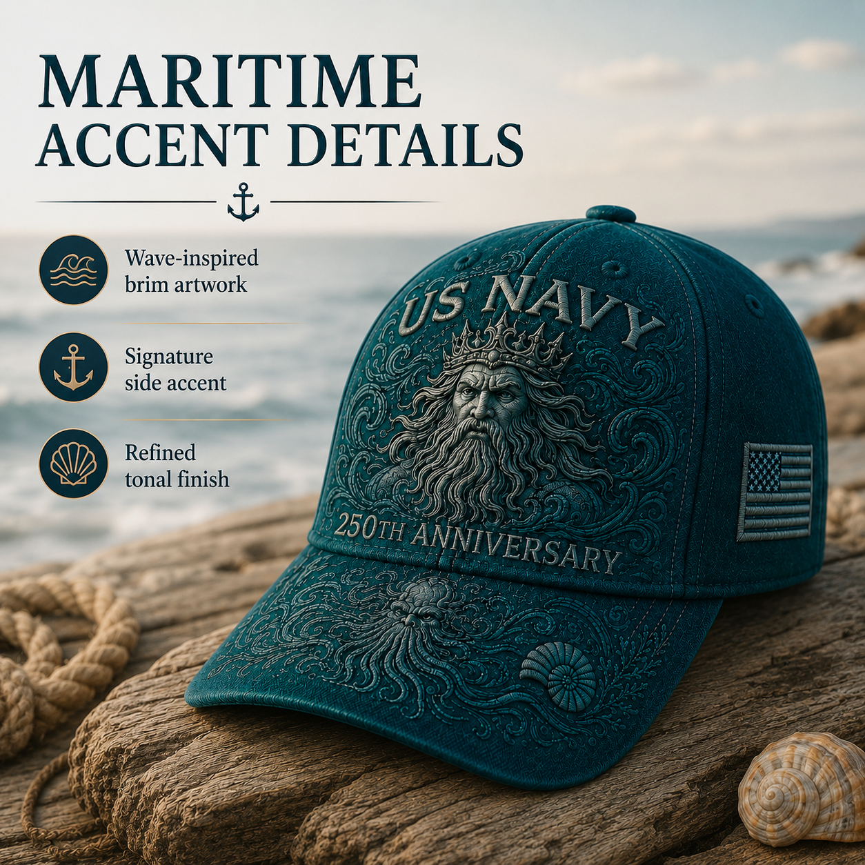 🔥 Father’s Day Sale - ❤️ US Navy 250th Anniversary Sea-King Tribute Cap ⚓🌊
